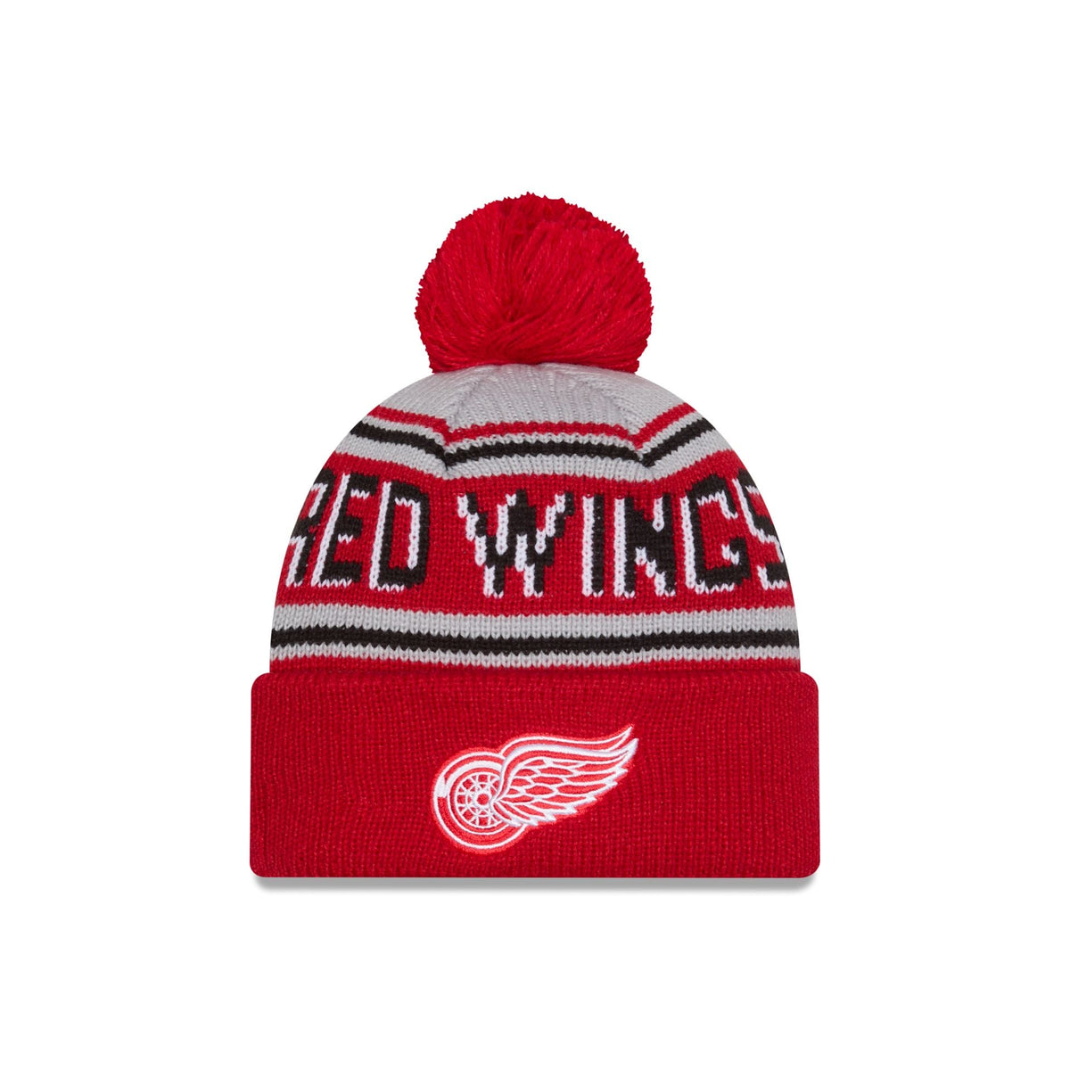Detroit Red Wings Stripe Wordmark Pom Knit Hat