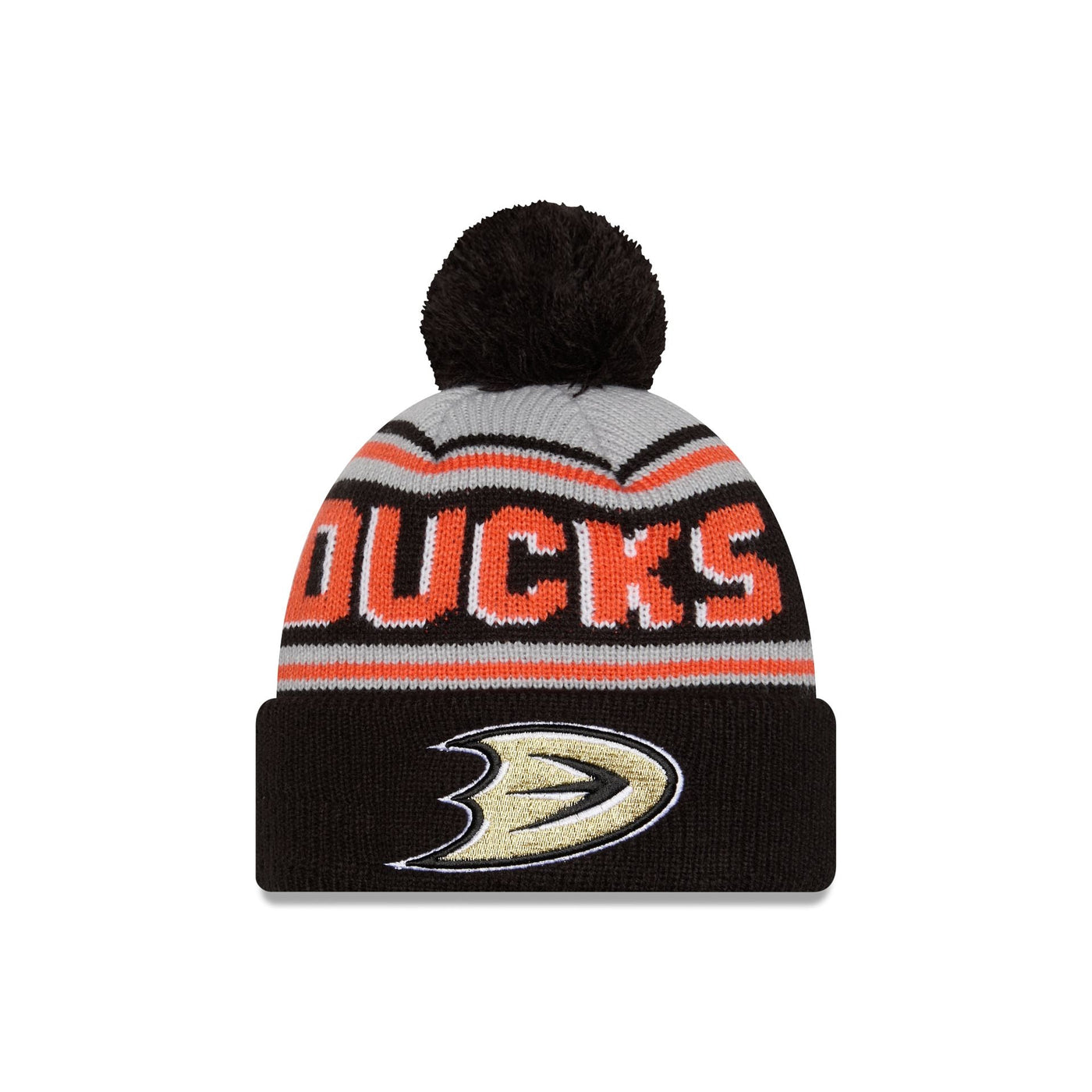 Anaheim Ducks Stripe Wordmark Pom Knit Hat