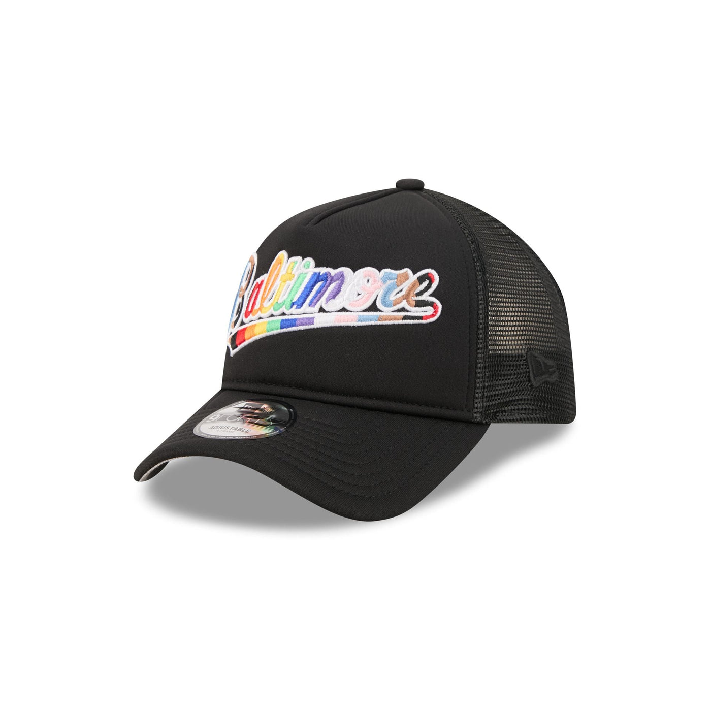 Baltimore Orioles Rainbow Wordmark 9FORTY A-Frame Trucker Hat