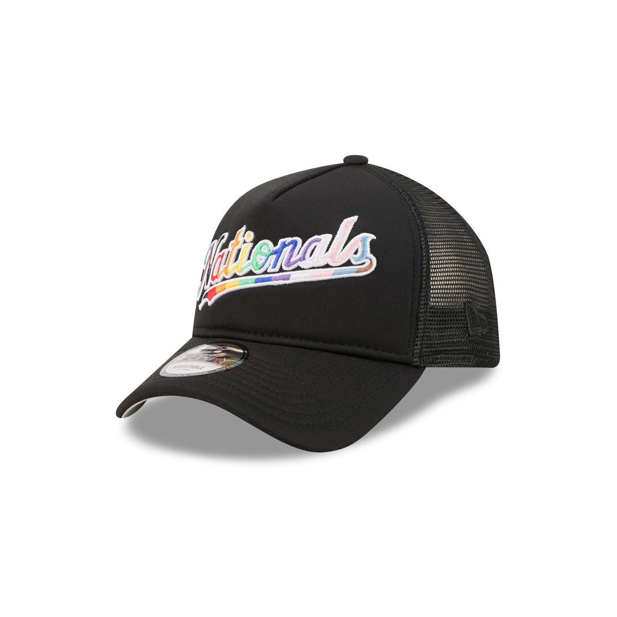 Washington Nationals Rainbow Wordmark 9FORTY A-Frame Trucker Hat