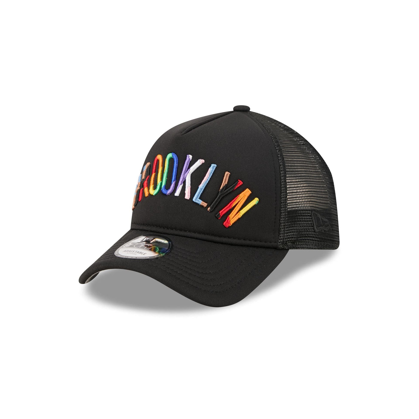 Brooklyn Nets Rainbow Wordmark 9FORTY A-Frame Trucker Hat