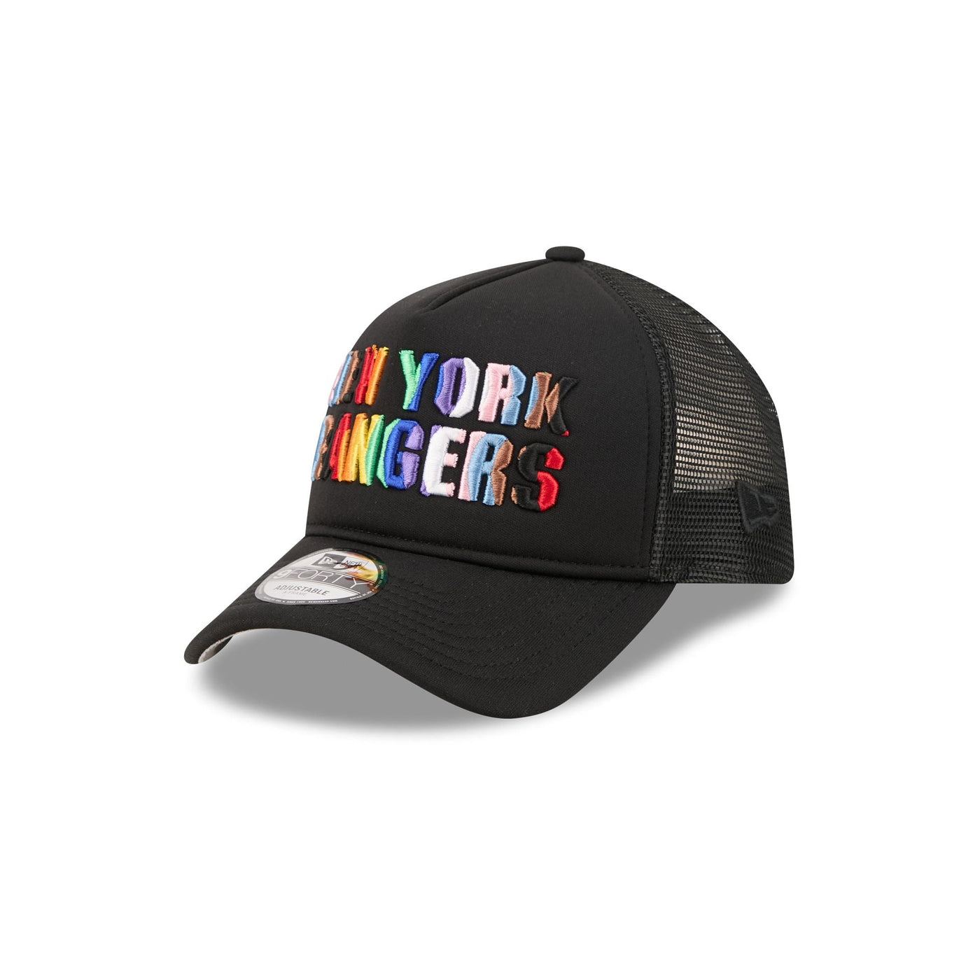 New York Rangers Rainbow Wordmark 9FORTY A-Frame Trucker Hat
