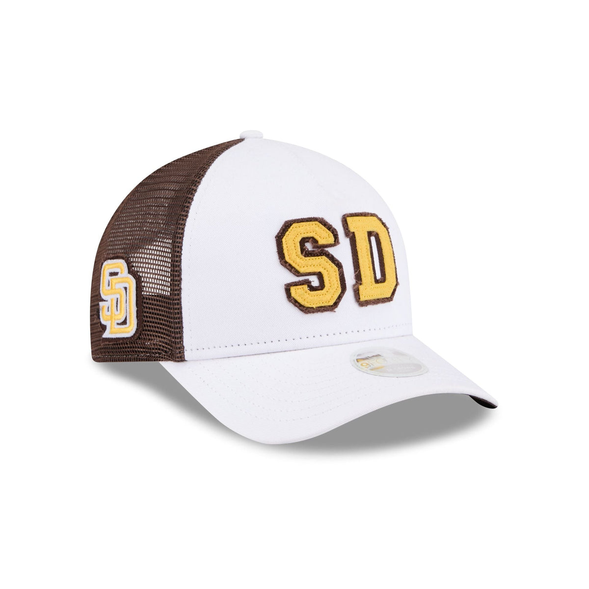 San Diego Padres Optic White Felt Logo Women's 9FORTY M-Crown A-Frame Trucker Hat