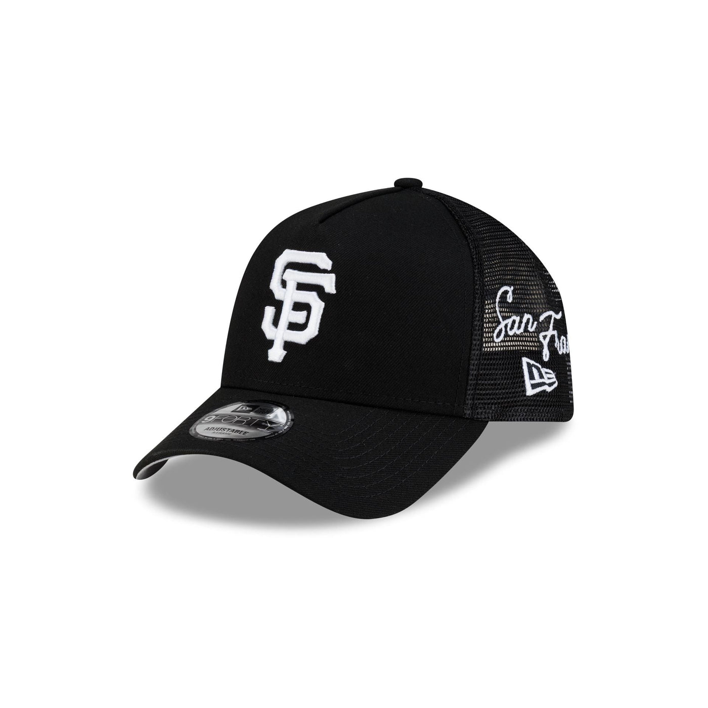 San Francisco Giants Side Script Black 9FORTY A-Frame Trucker Hat