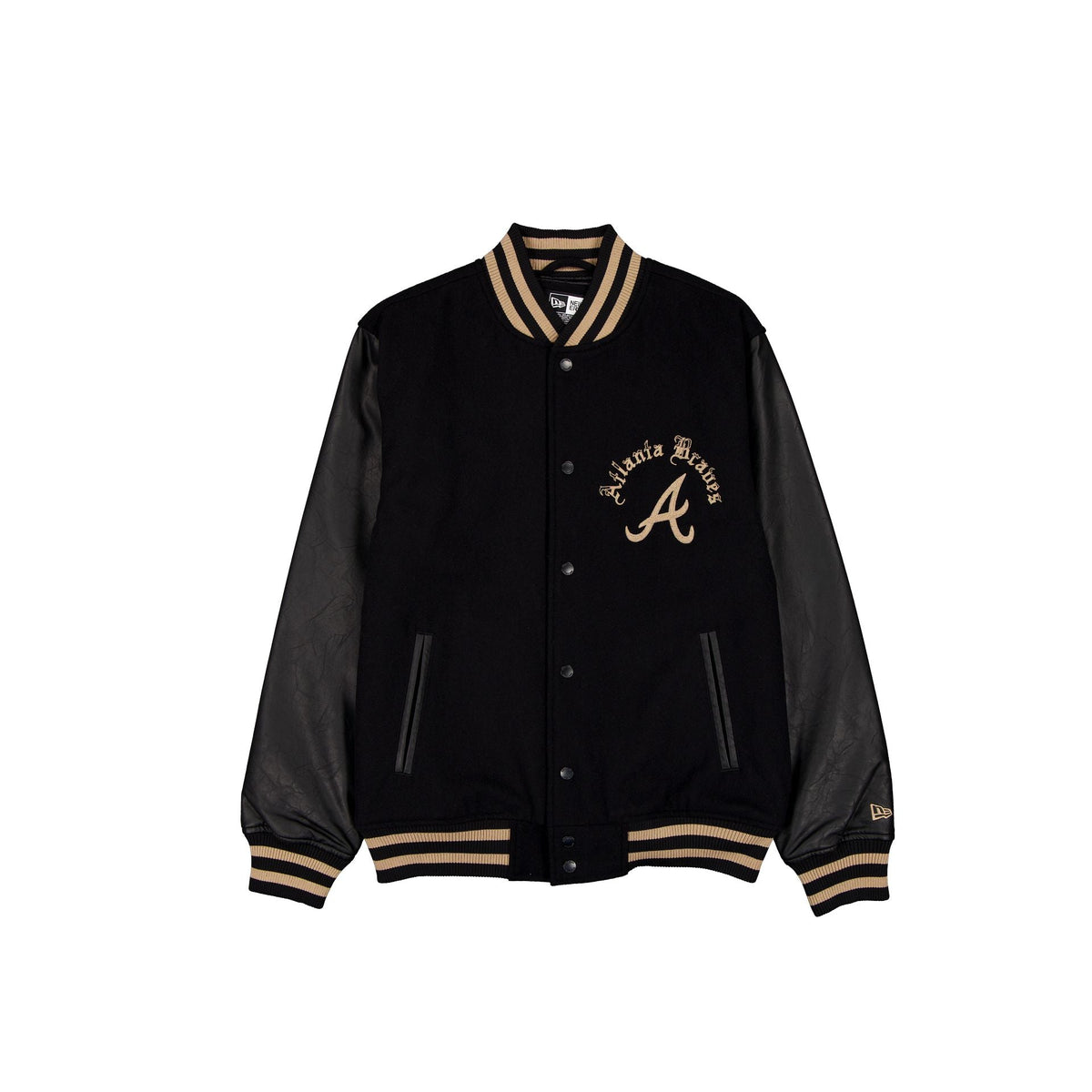 Atlanta Braves Gothic Lettering Black Wool Varsity Jacket