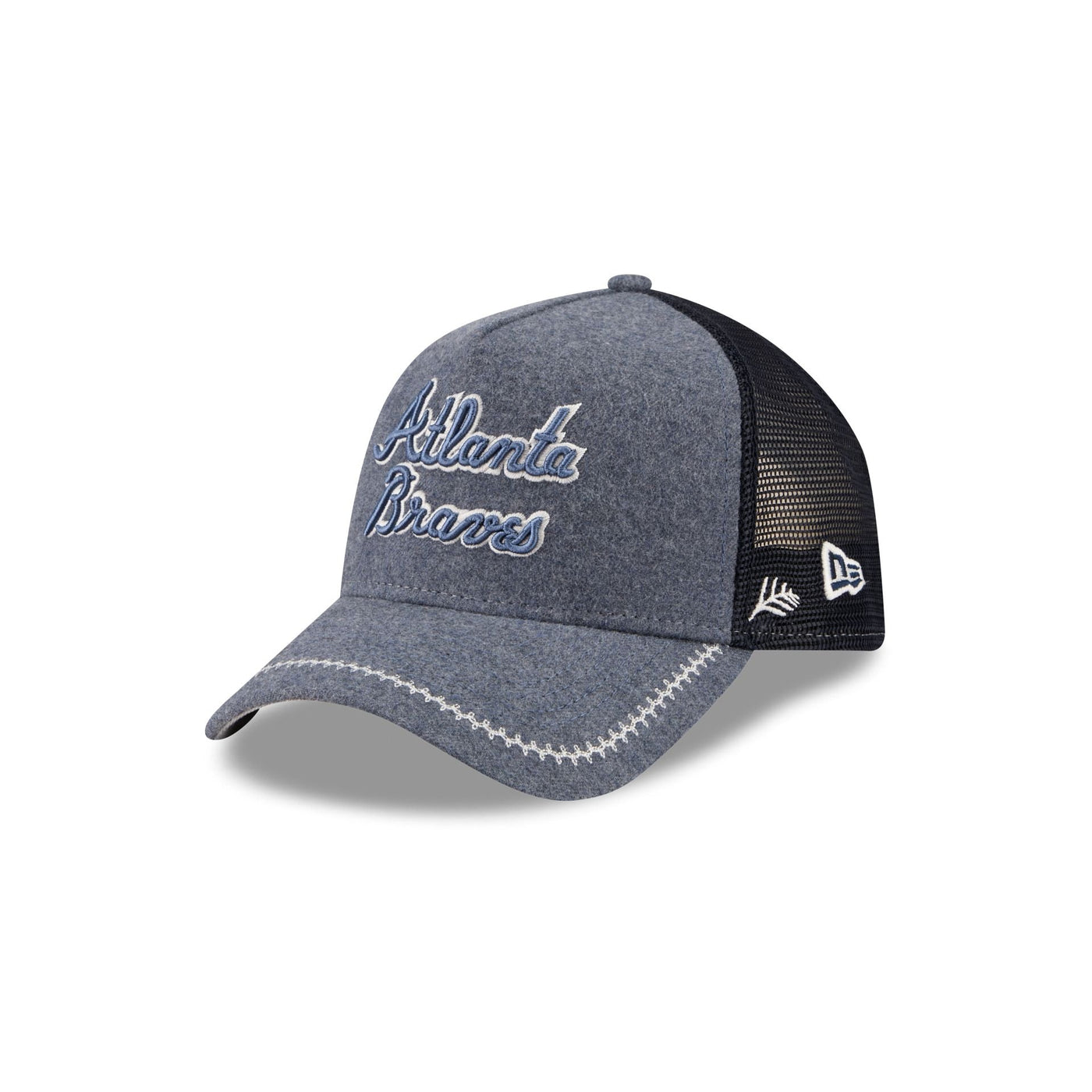 Atlanta Braves Navy Brushed Chambray 9FORTY A-Frame Trucker Hat