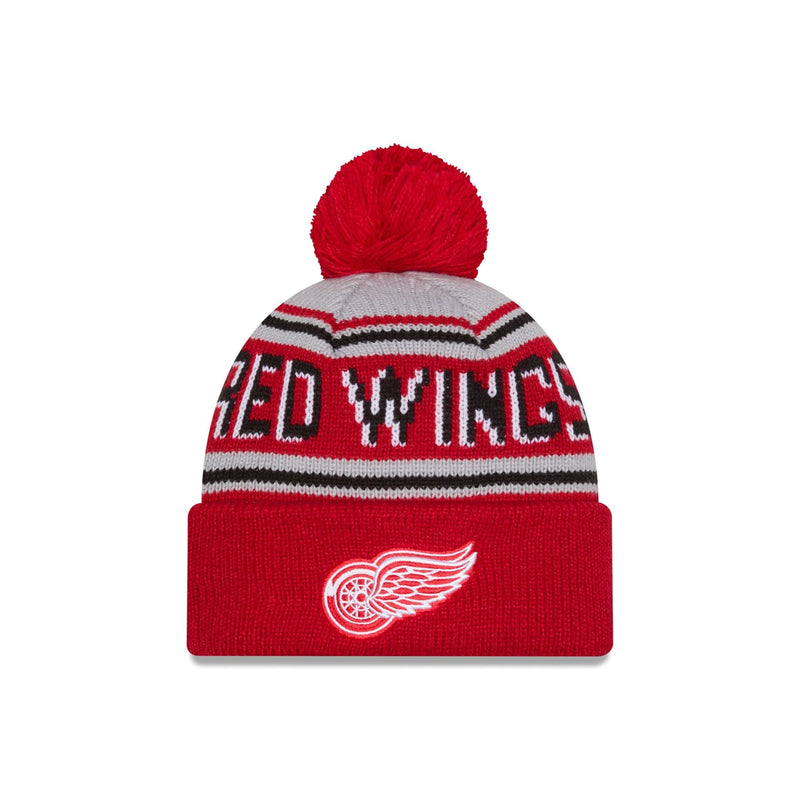 Detroit Red Wings Stripe Wordmark Pom Knit Hat