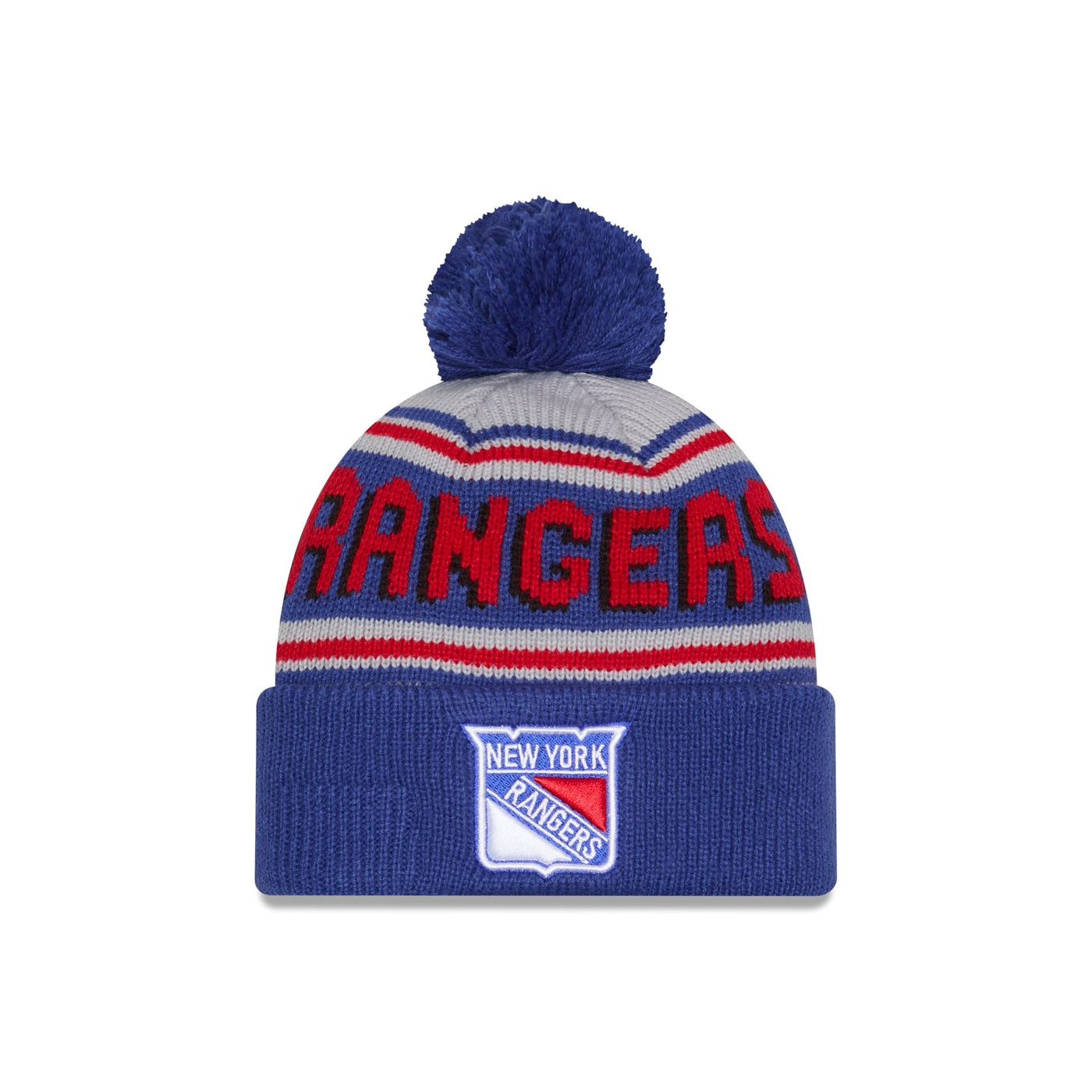 New York Rangers Stripe Wordmark Pom Knit Hat