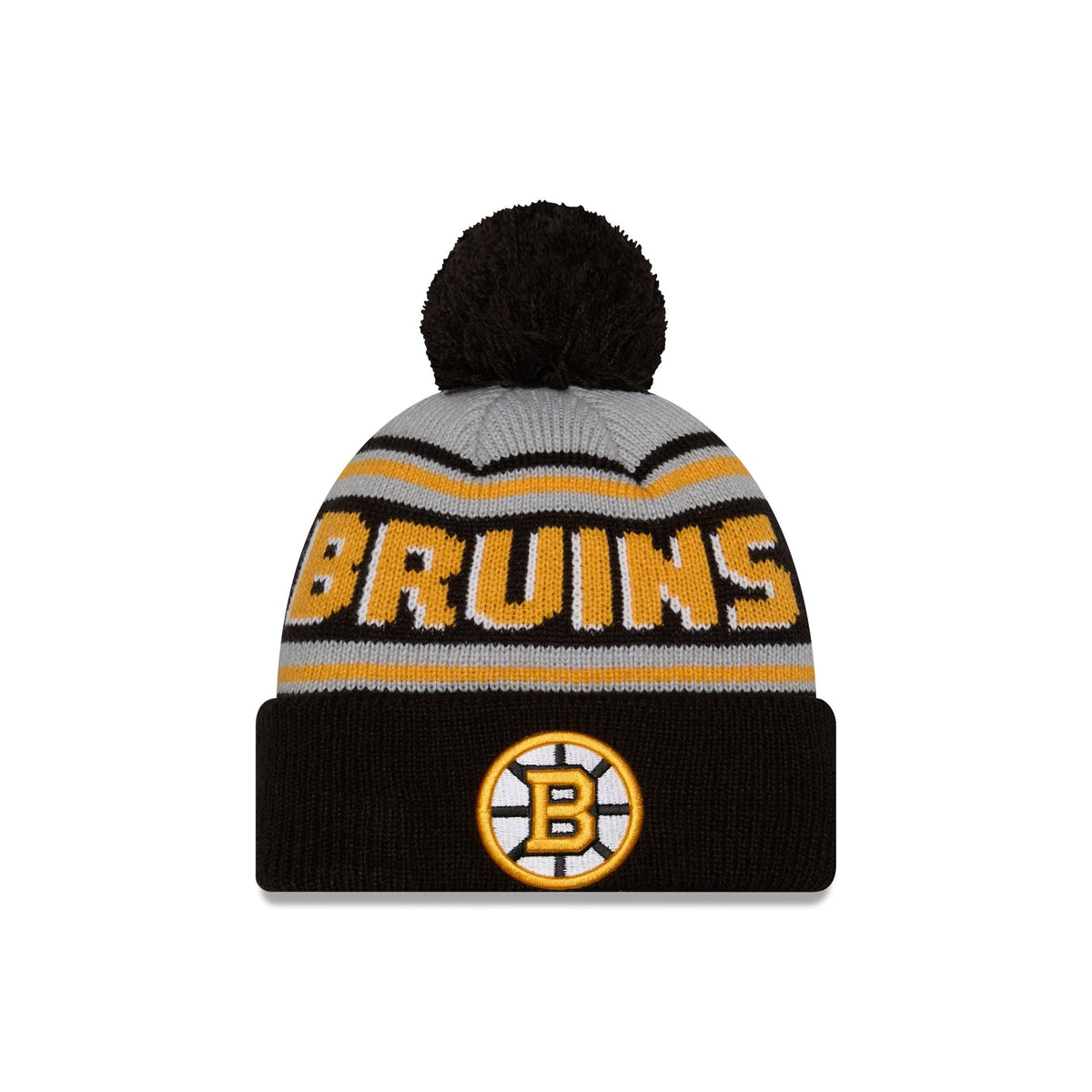 Boston Bruins Stripe Wordmark Pom Knit Hat