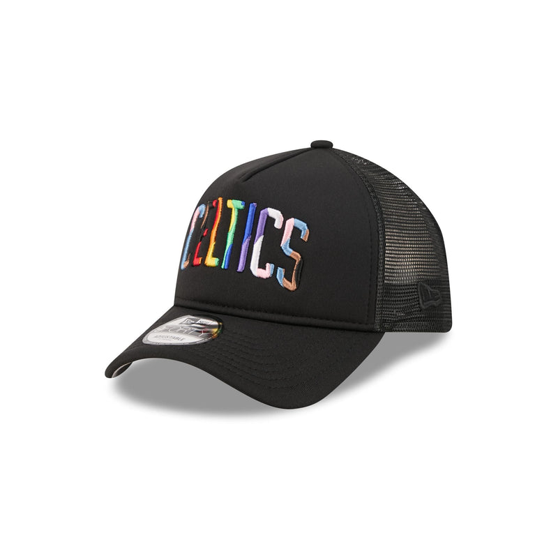 Boston Celtics Rainbow Wordmark 9FORTY A-Frame Trucker Hat