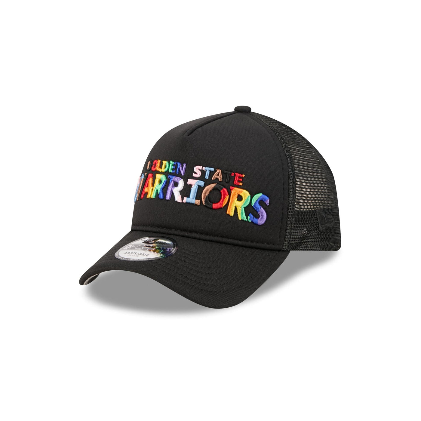 Golden State Warriors Rainbow Wordmark 9FORTY A-Frame Trucker Hat