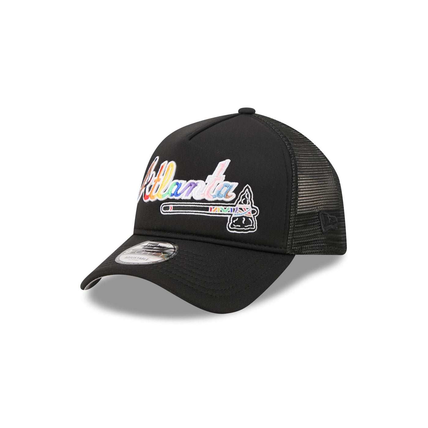 Atlanta Braves Rainbow Wordmark 9FORTY A-Frame Trucker Hat