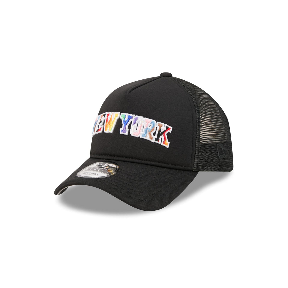 New York Knicks Rainbow Wordmark 9FORTY A-Frame Trucker Hat