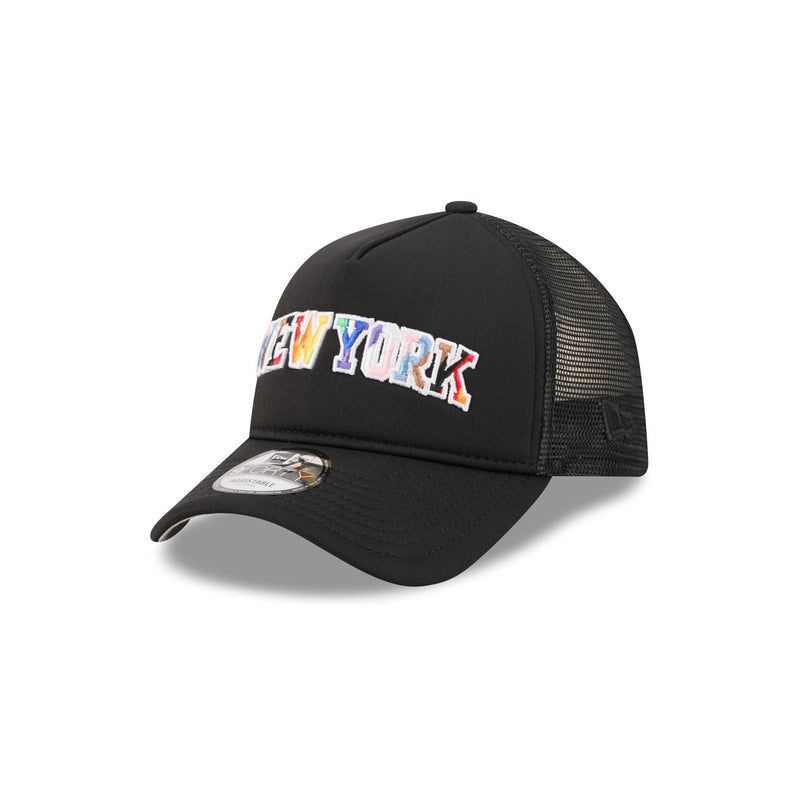 New York Knicks Rainbow Wordmark 9FORTY A-Frame Trucker Hat