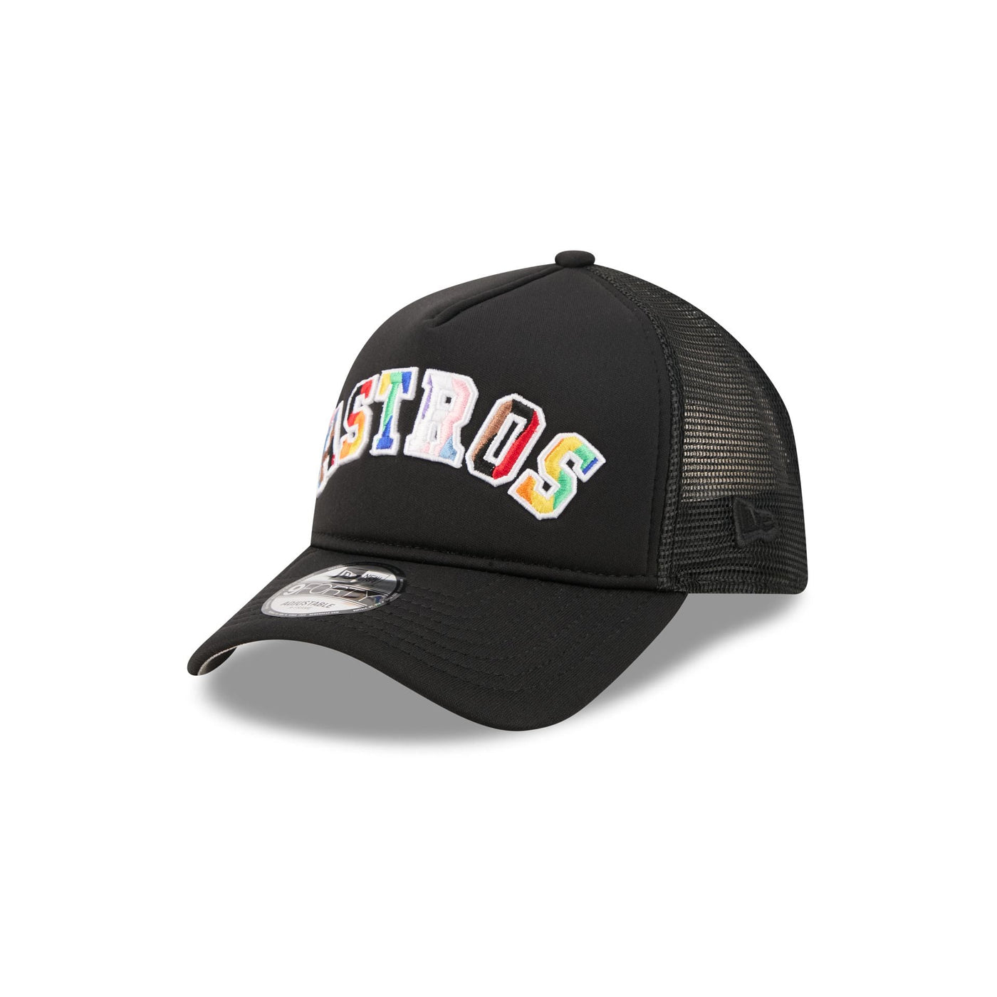Houston Astros Rainbow Wordmark 9FORTY A-Frame Trucker Hat