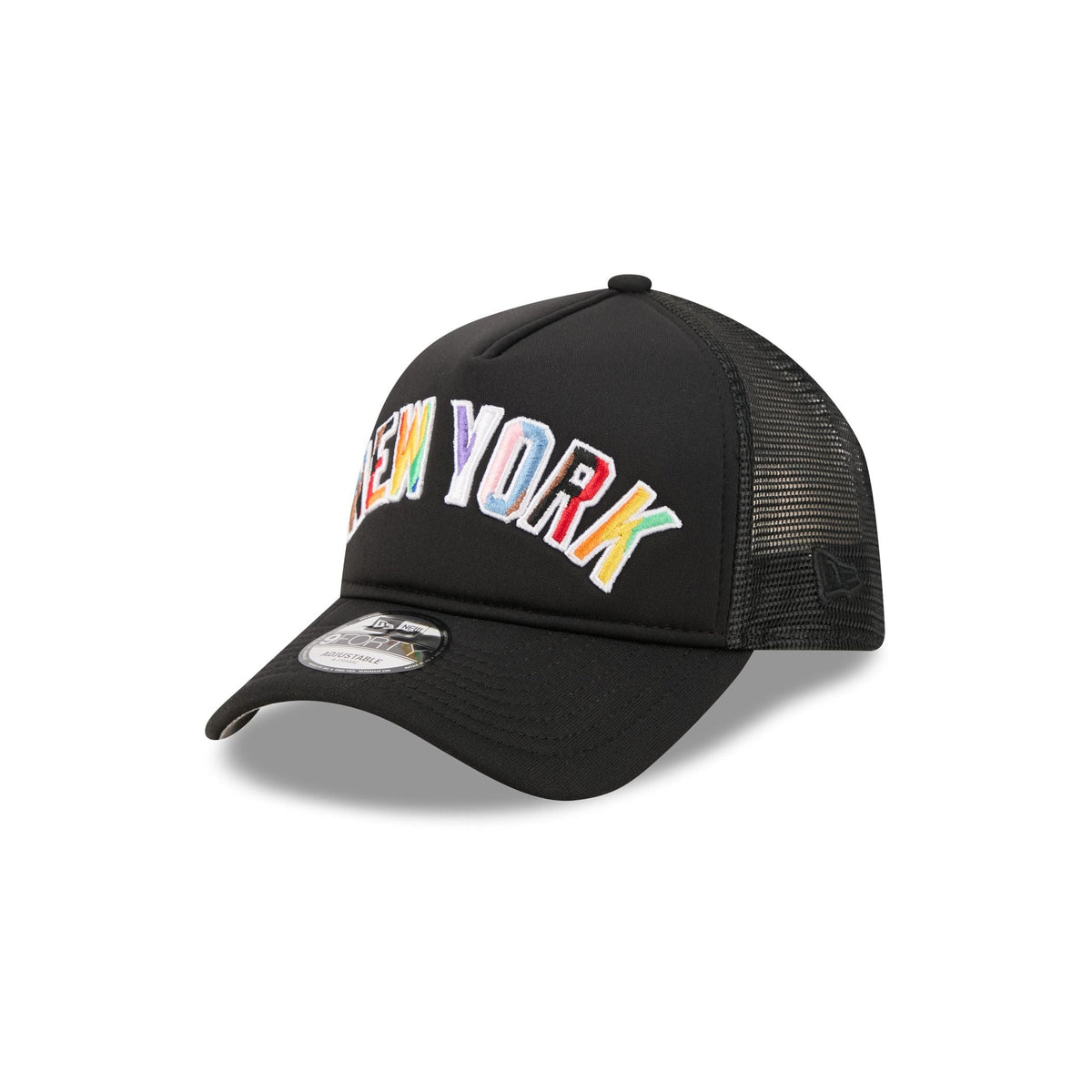 New York Yankees Rainbow Wordmark 9FORTY A-Frame Trucker Hat