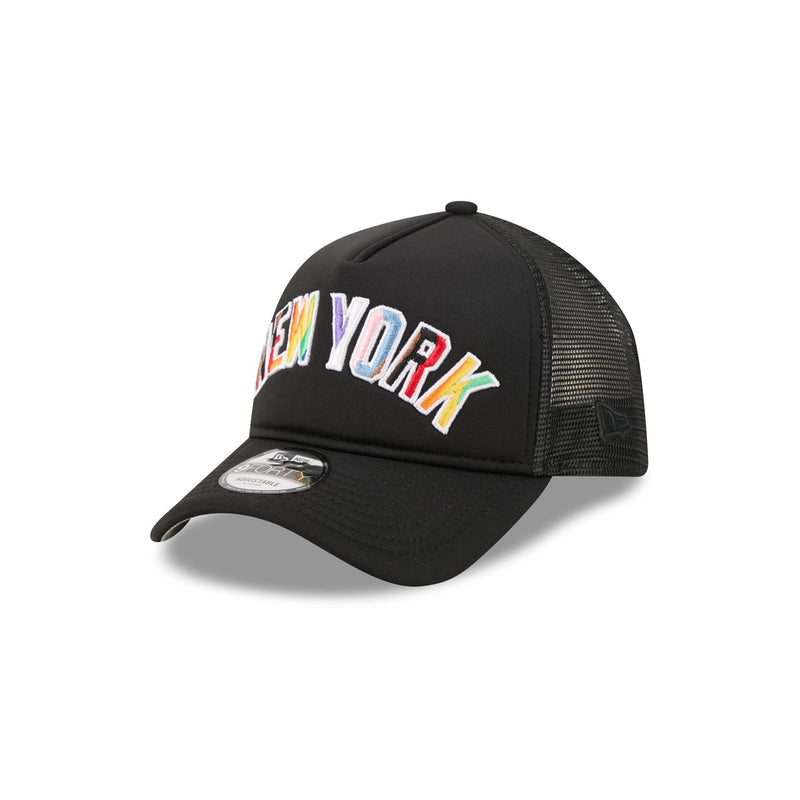 New York Yankees Rainbow Wordmark 9FORTY A-Frame Trucker Hat