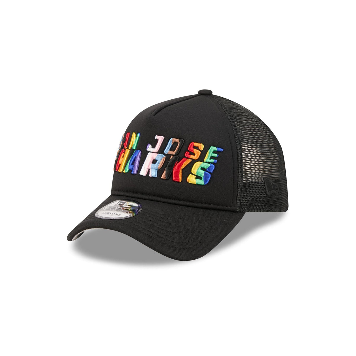San Jose Sharks Rainbow Wordmark 9FORTY A-Frame Trucker Hat