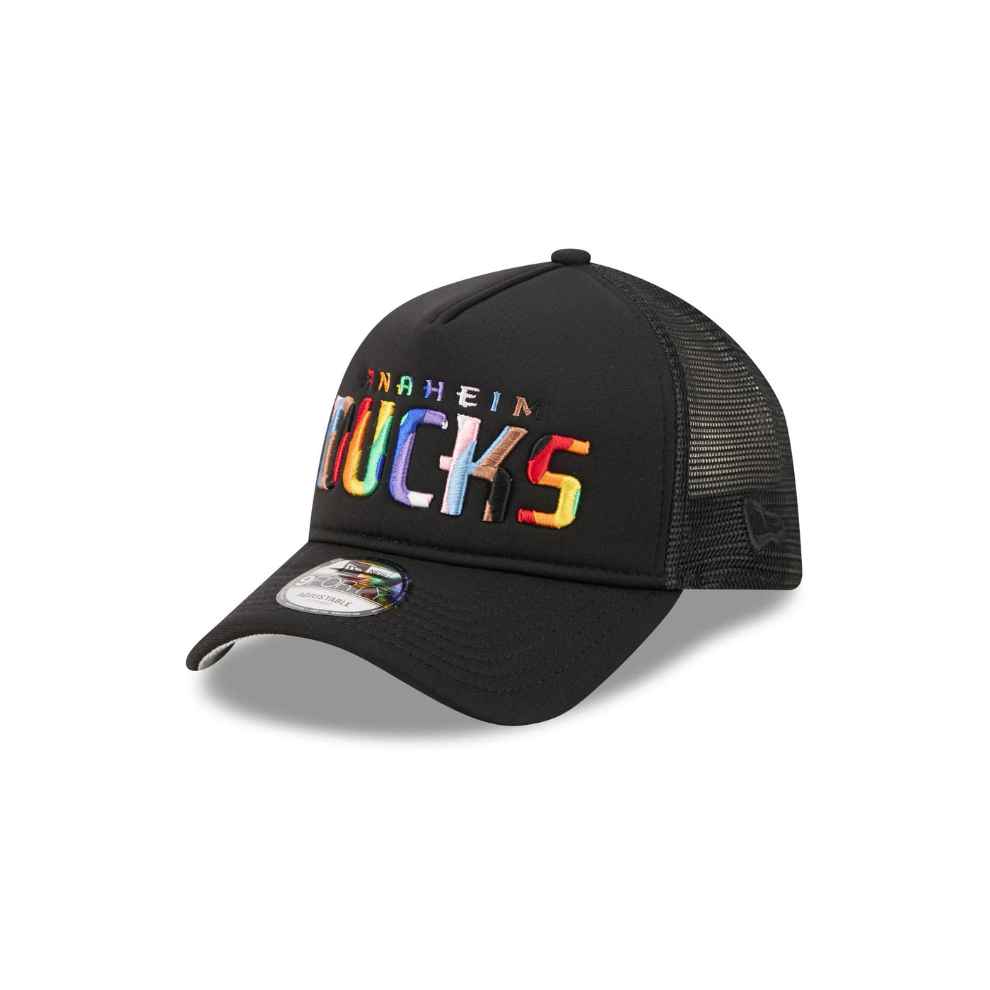 Anaheim Ducks Rainbow Wordmark 9FORTY A-Frame Trucker Hat
