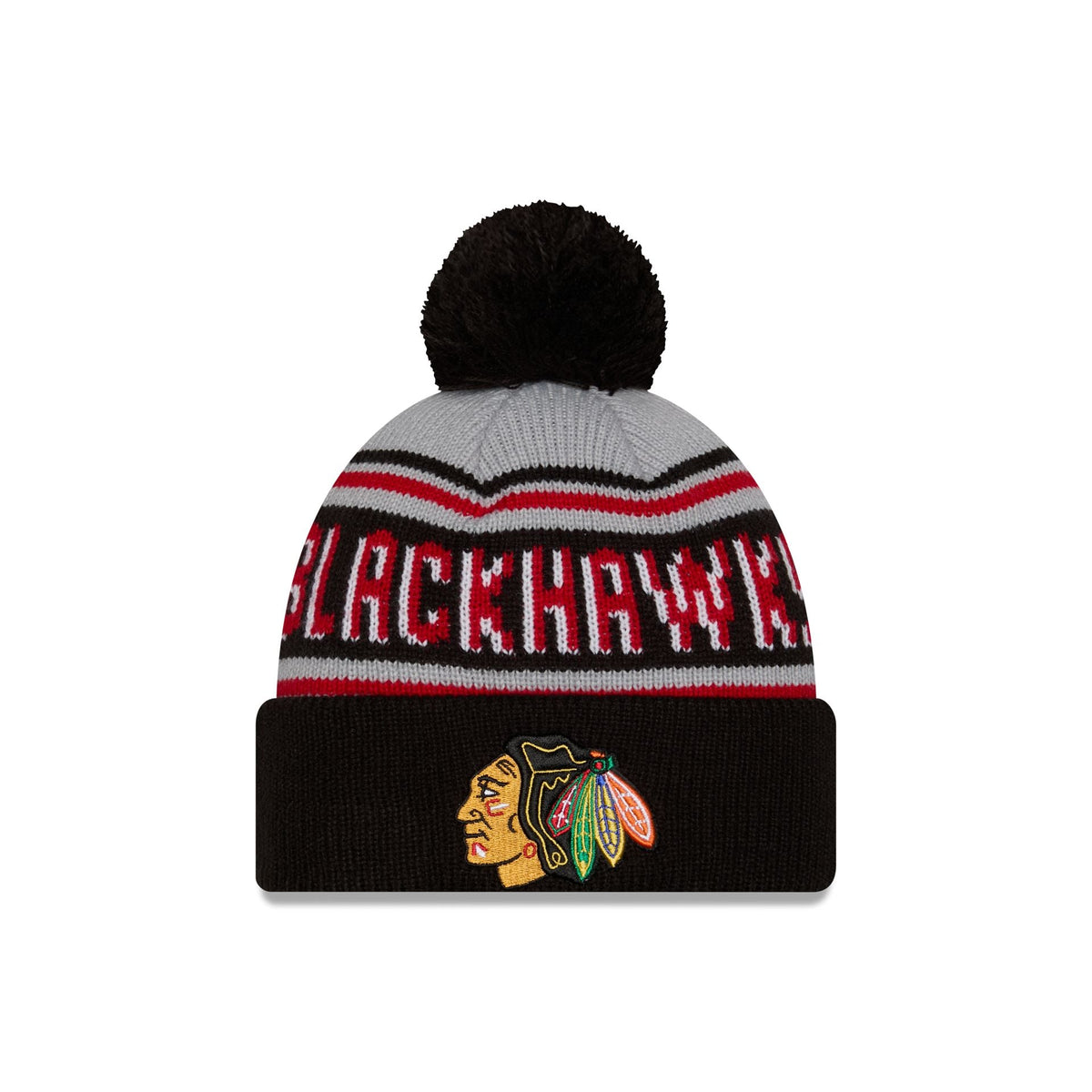 Chicago Blackhawks Stripe Wordmark Pom Knit Hat