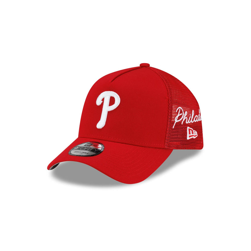 Philadelphia Phillies Side Script 9FORTY A-Frame Trucker Hat