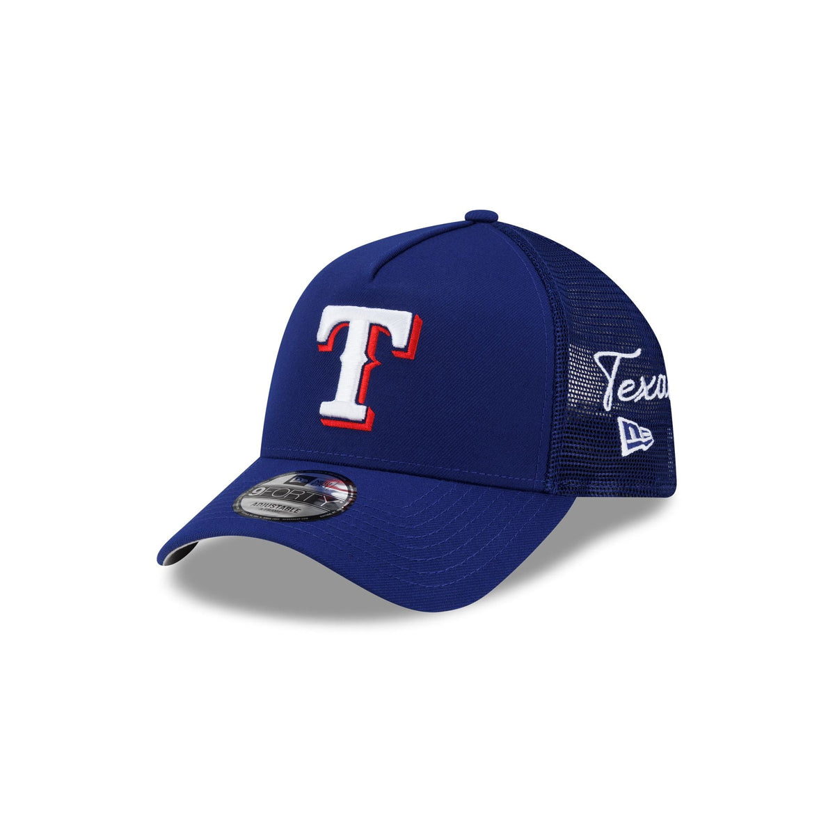 Texas Rangers Side Script 9FORTY A-Frame Trucker Hat