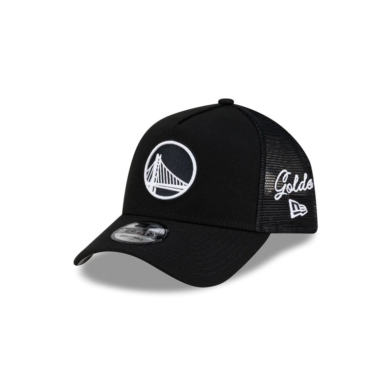Golden State Warriors Side Script Black 9FORTY A-Frame Trucker Hat