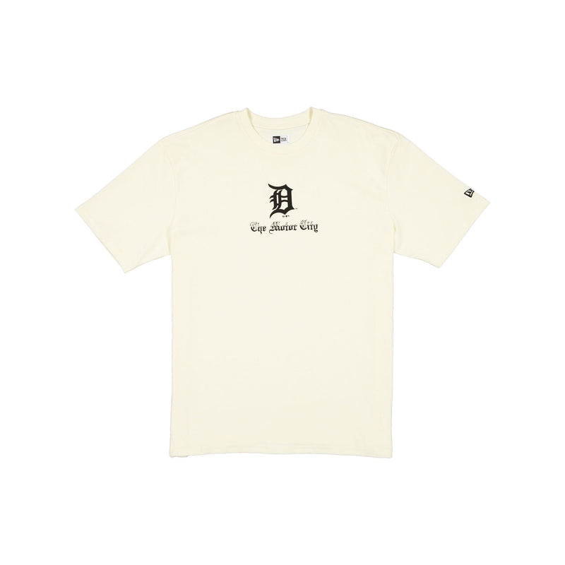 Detroit Tigers Gothic Lettering Chrome White T-Shirt