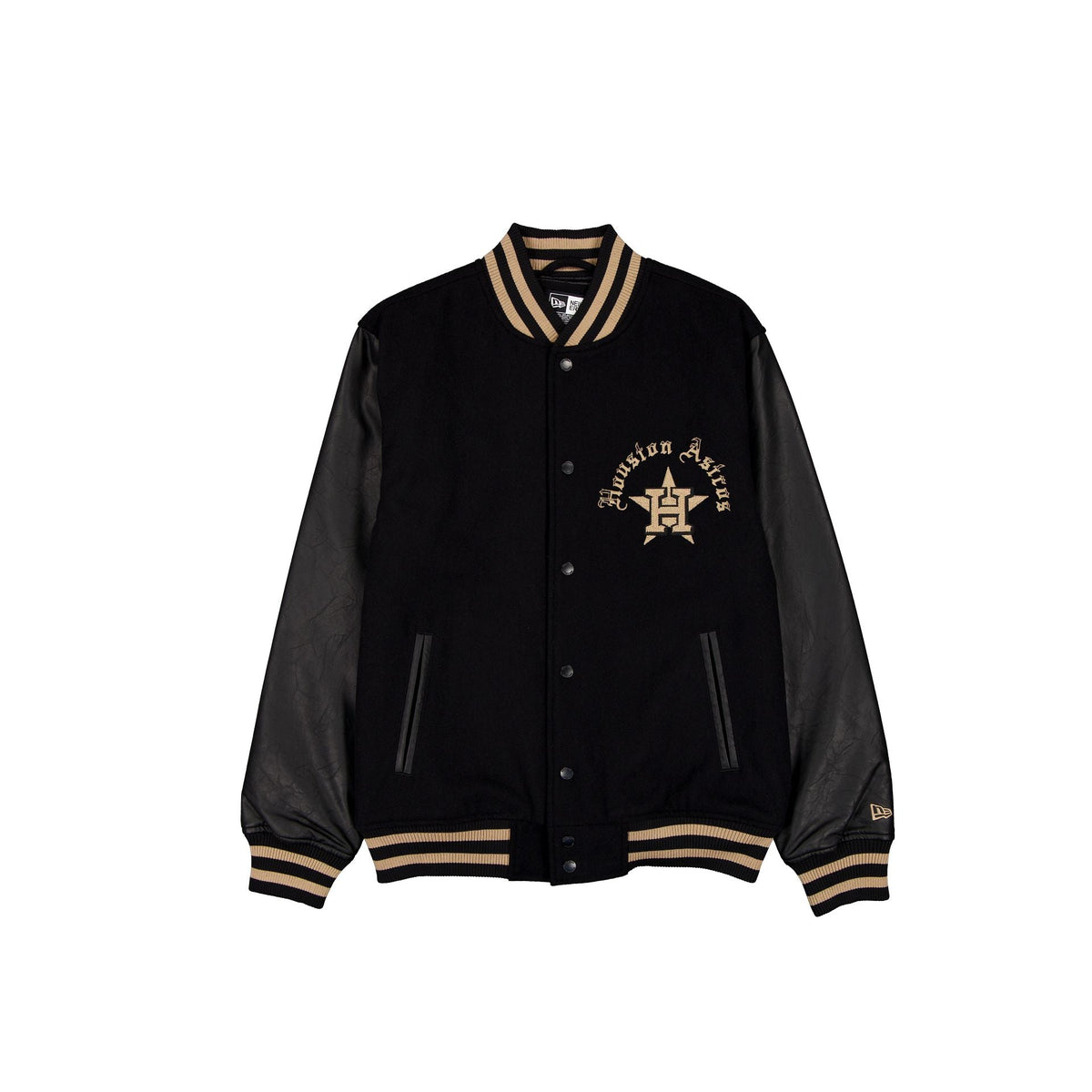 Houston Astros Gothic Lettering Black Wool Varsity Jacket