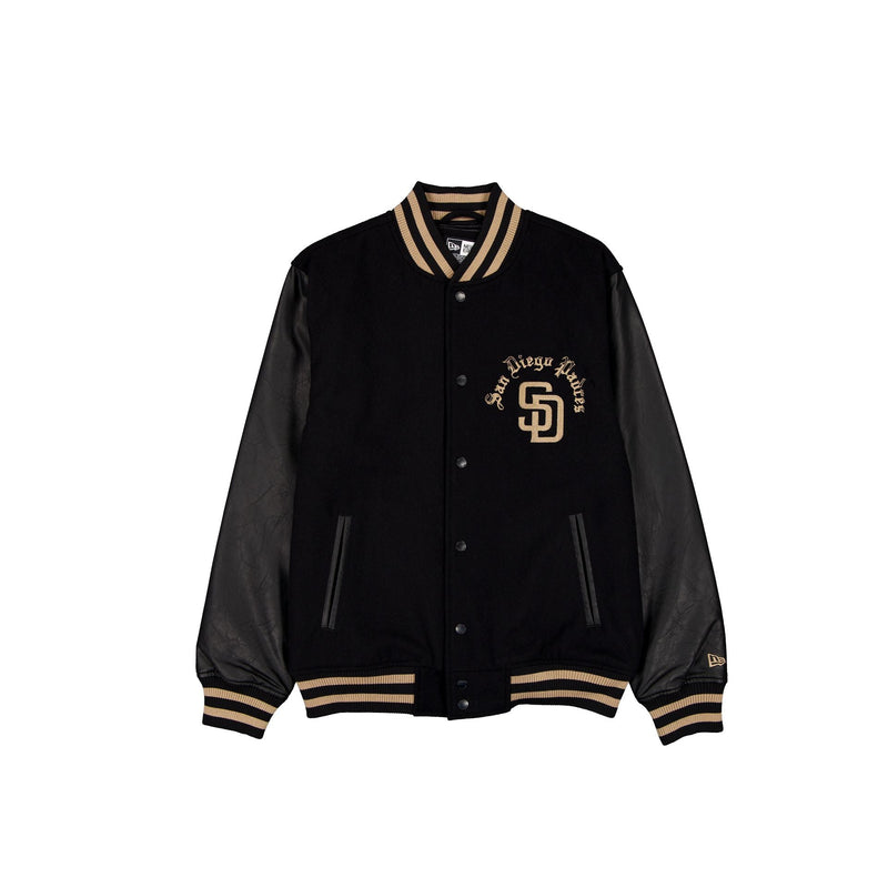 San Diego Padres Gothic Lettering Black Wool Varsity Jacket