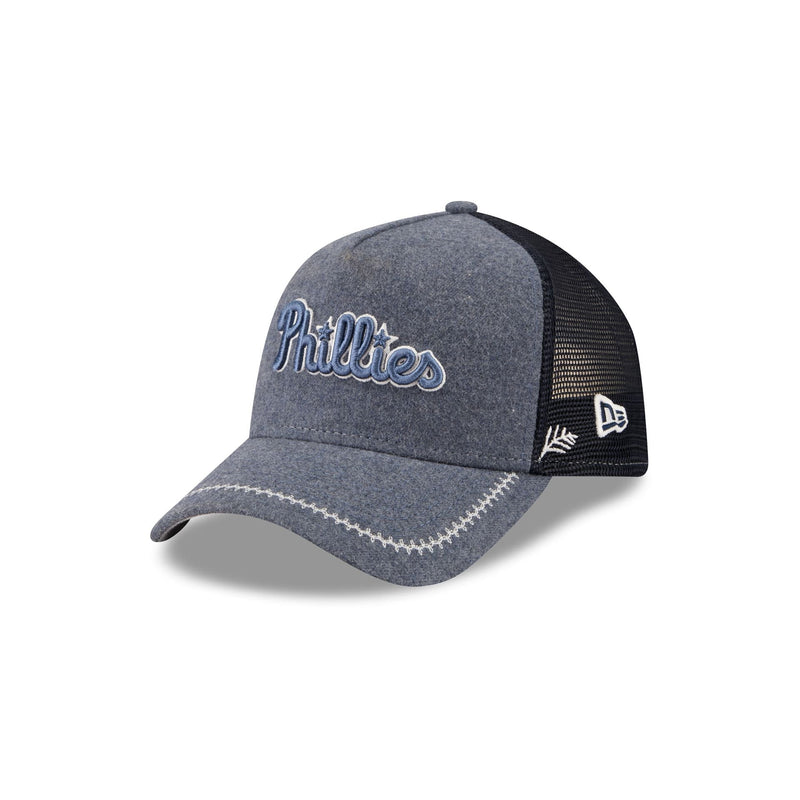 Philadelphia Phillies Navy Brushed Chambray 9FORTY A-Frame Trucker Hat