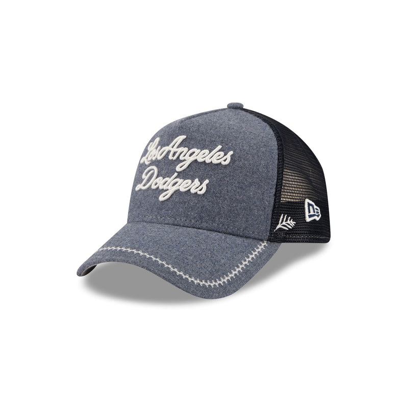 Los Angeles Dodgers Navy Brushed Chambray 9FORTY A-Frame Trucker Hat