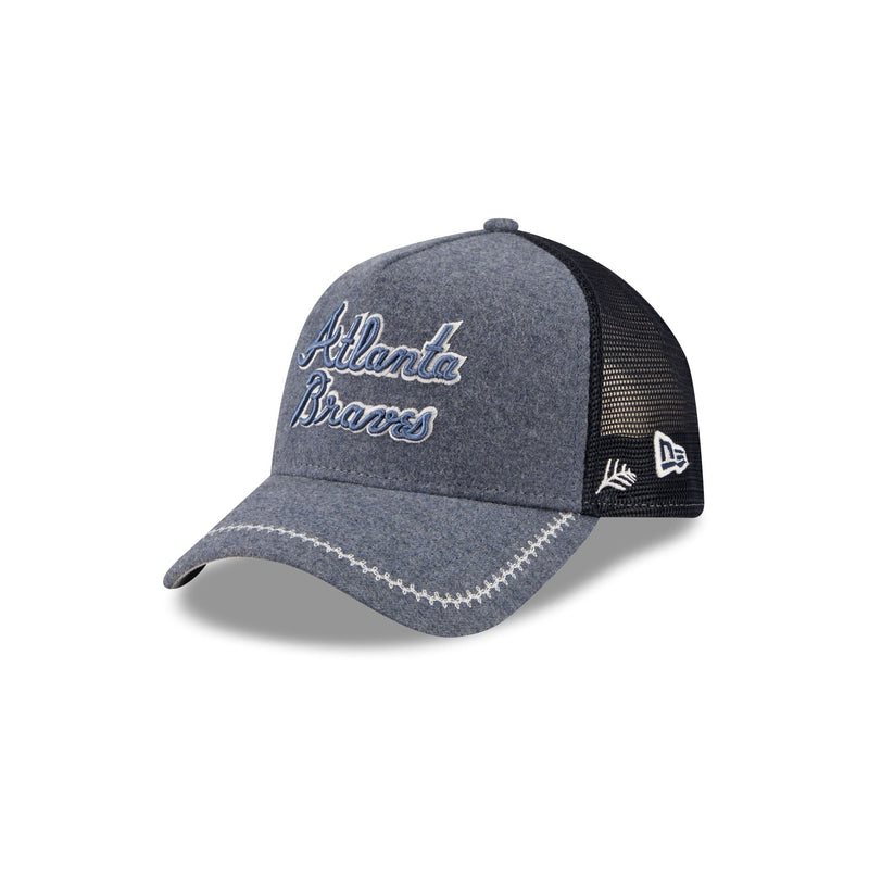 Atlanta Braves Navy Brushed Chambray 9FORTY A-Frame Trucker Hat