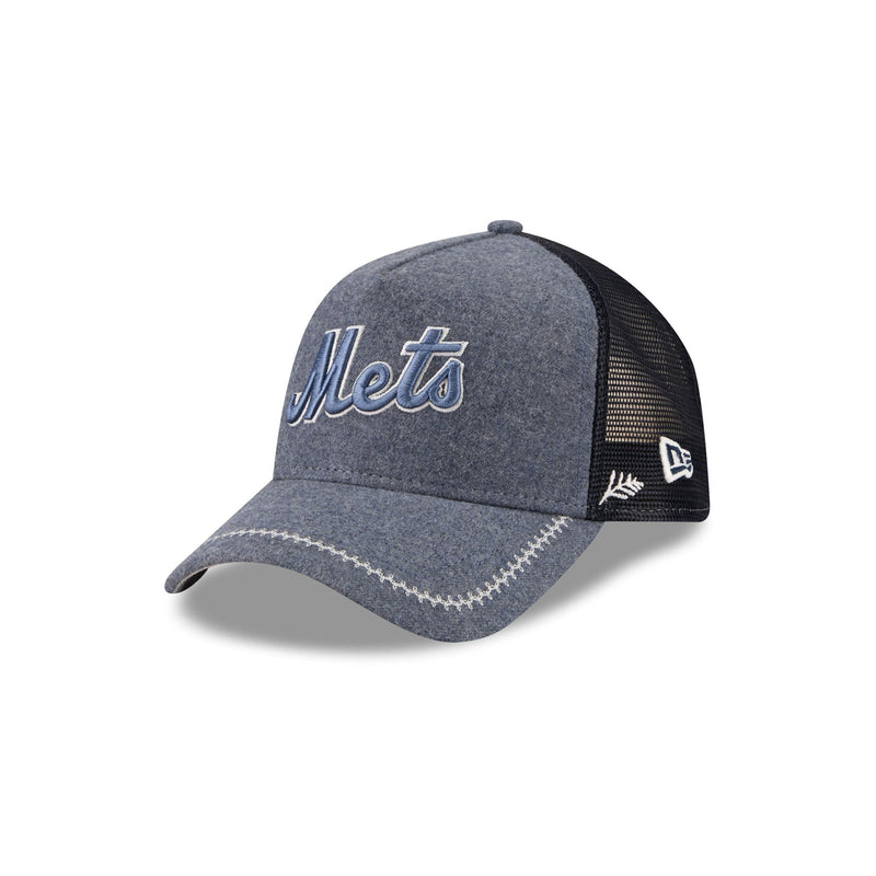 New York Mets Navy Brushed Chambray 9FORTY A-Frame Trucker Hat
